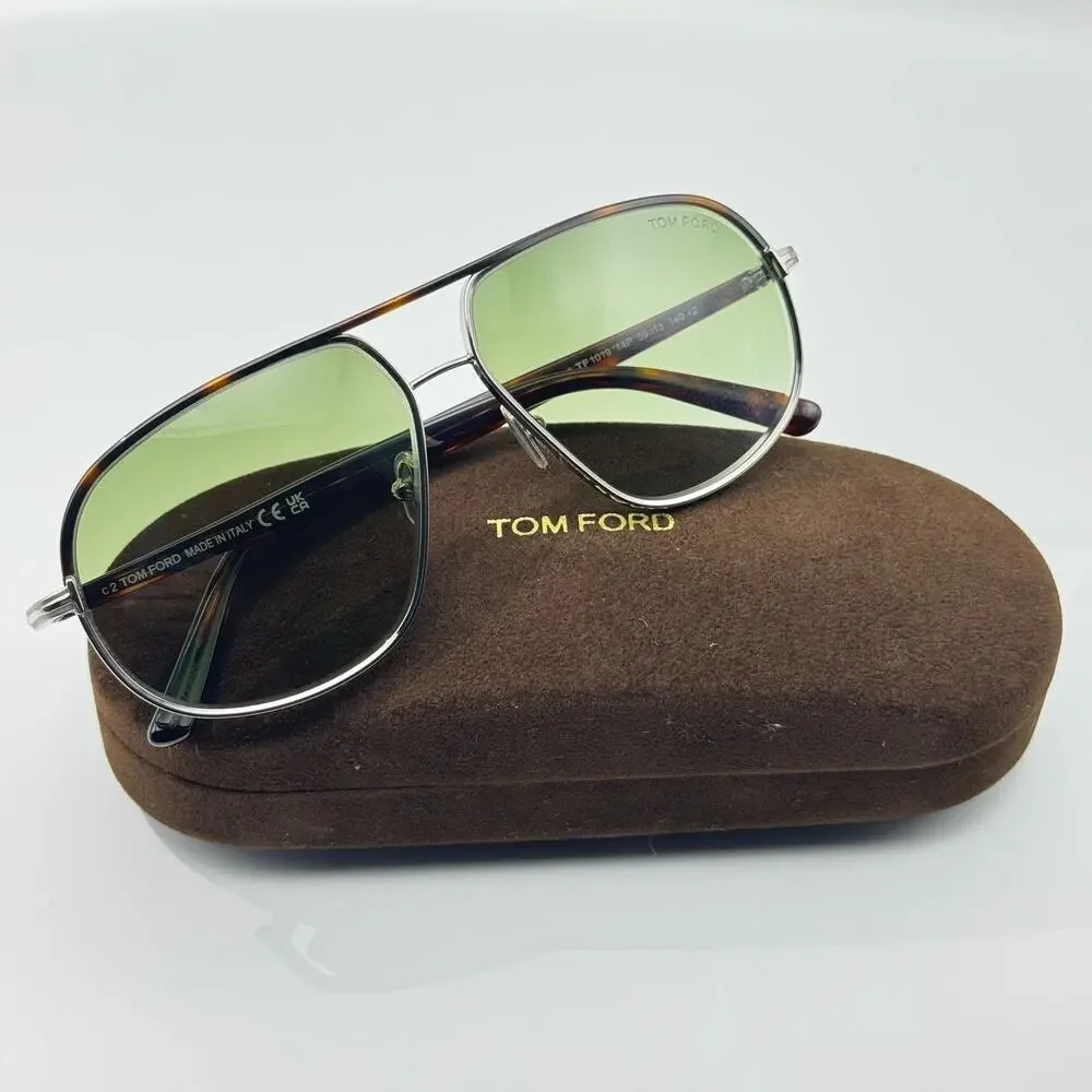 Tom Ford Sunglasses Maxwell TF1019 14P Havanna Ruthenium Aviator Green Lens 59mm